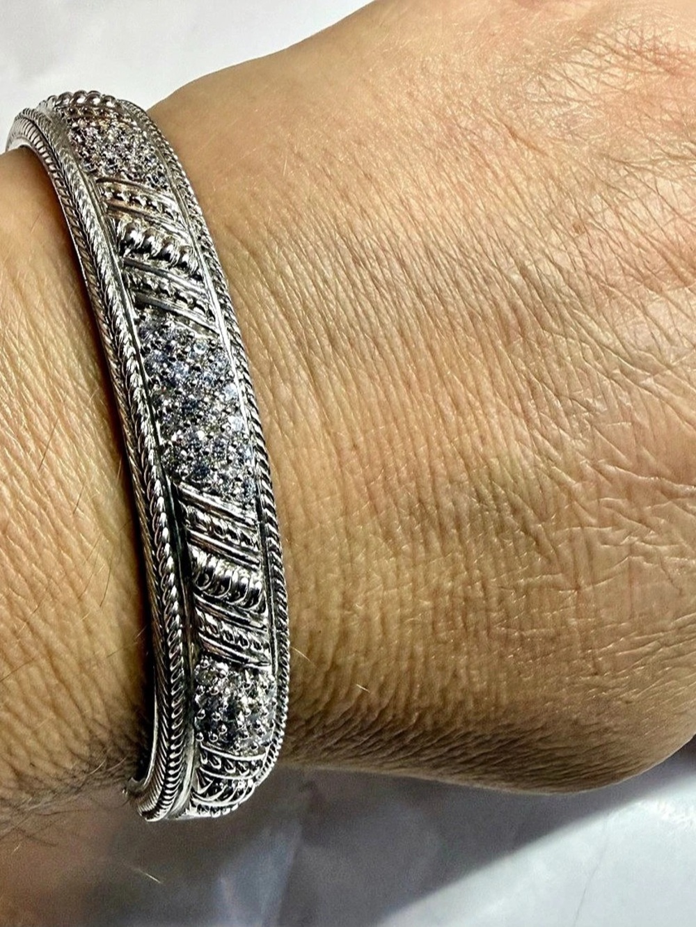 Judith Ripka Sterling Silver CZ Hinged Cuff Bracelet